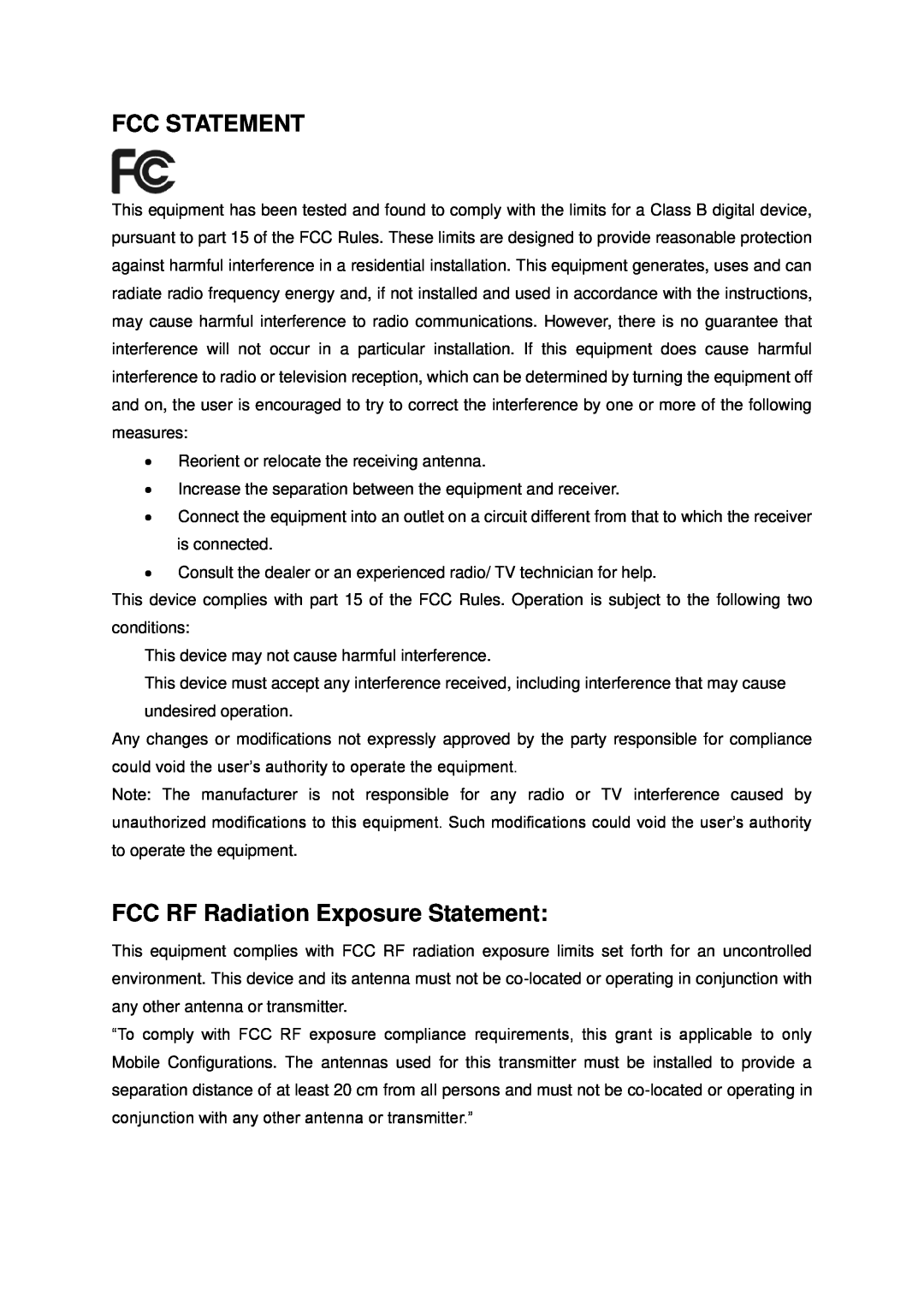 TP-Link M5350 manual Fcc Statement, FCC RF Radiation Exposure Statement 