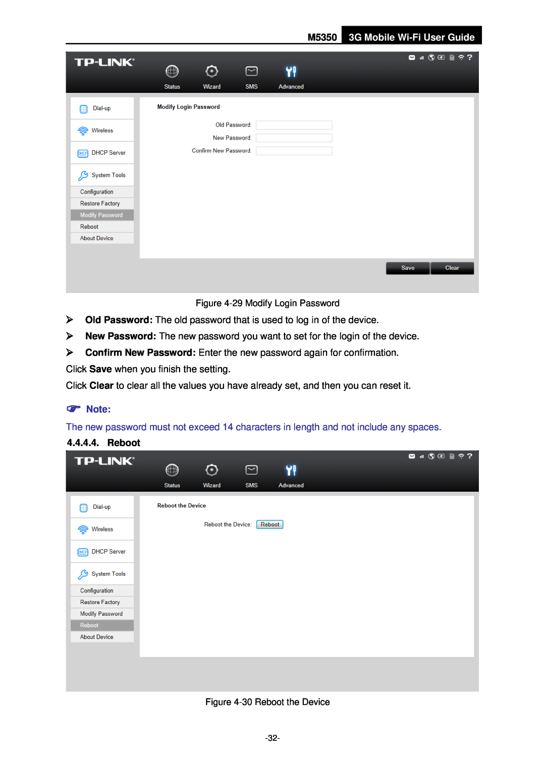 TP-Link manual M5350 3G Mobile Wi-Fi User Guide,  Note, Reboot 
