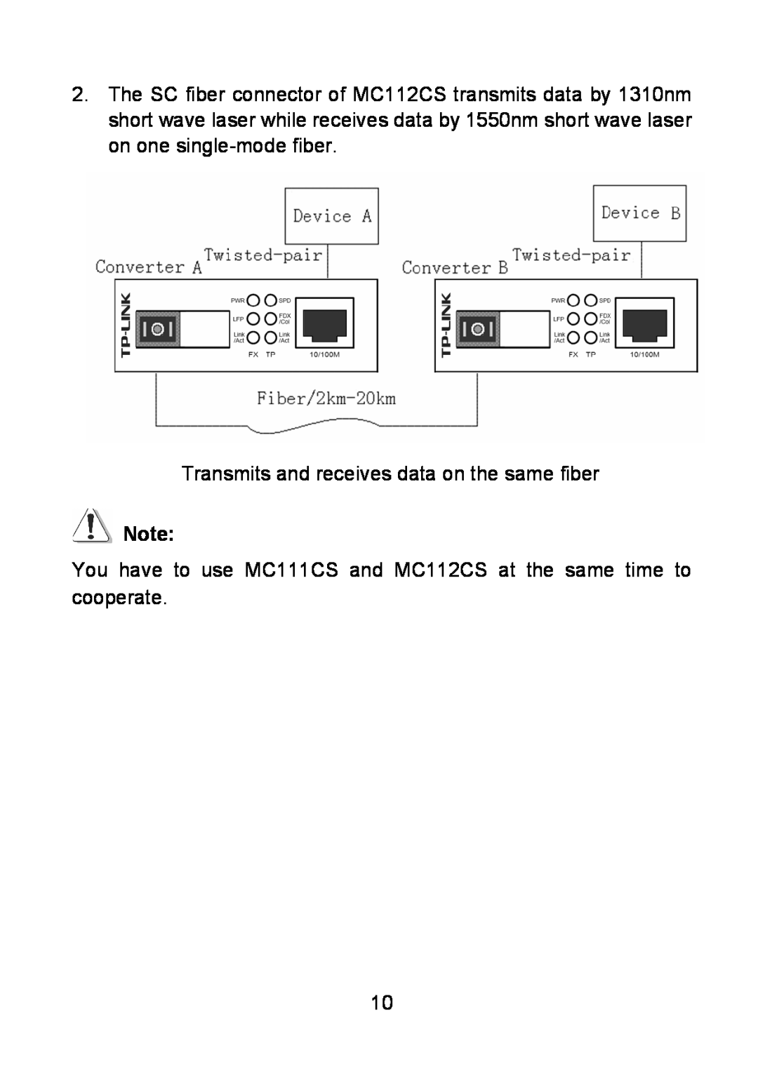 TP-Link MC112CS, MC100CM, MC111CS manual Transmits and receives data on the same fiber 