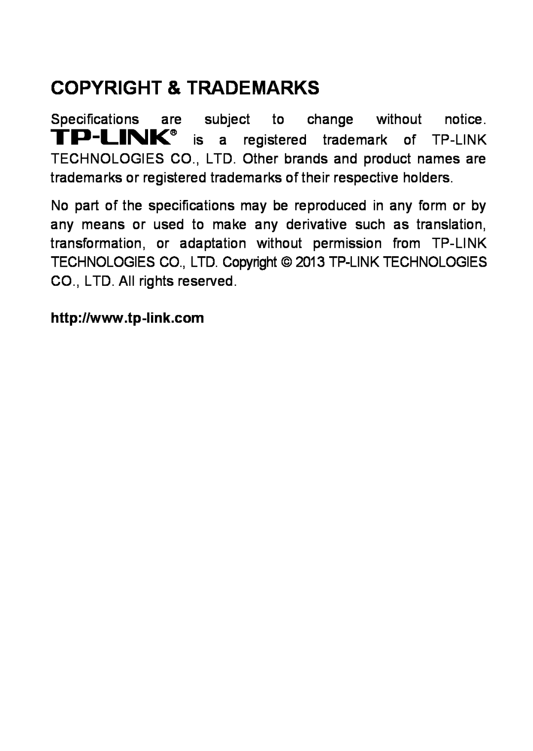 TP-Link MC111CS, MC112CS, MC100CM manual Copyright & Trademarks 