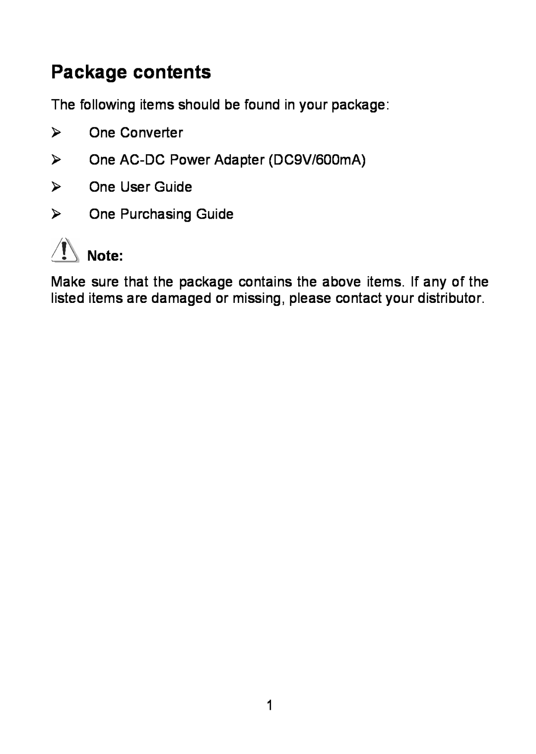 TP-Link MC112CS, MC100CM, MC111CS Package contents, The following items should be found in your package ¾ One Converter 