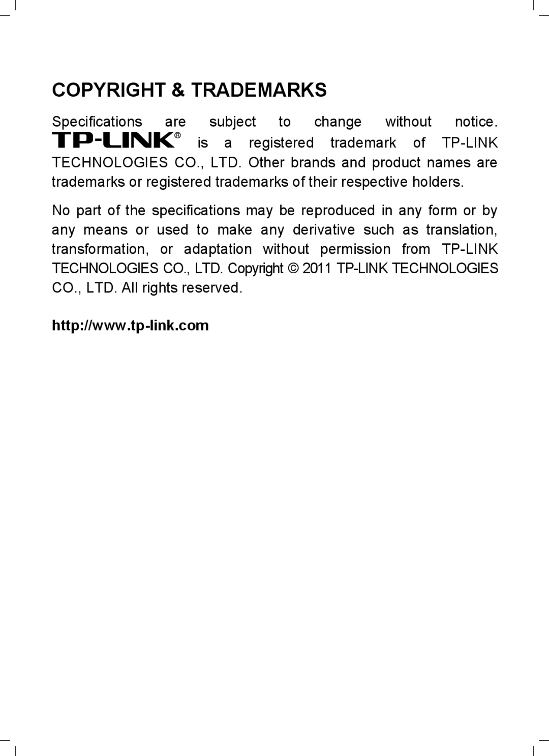 TP-Link MC111CS, MC112CS, MC110CS, MC100CM manual Copyright & Trademarks 