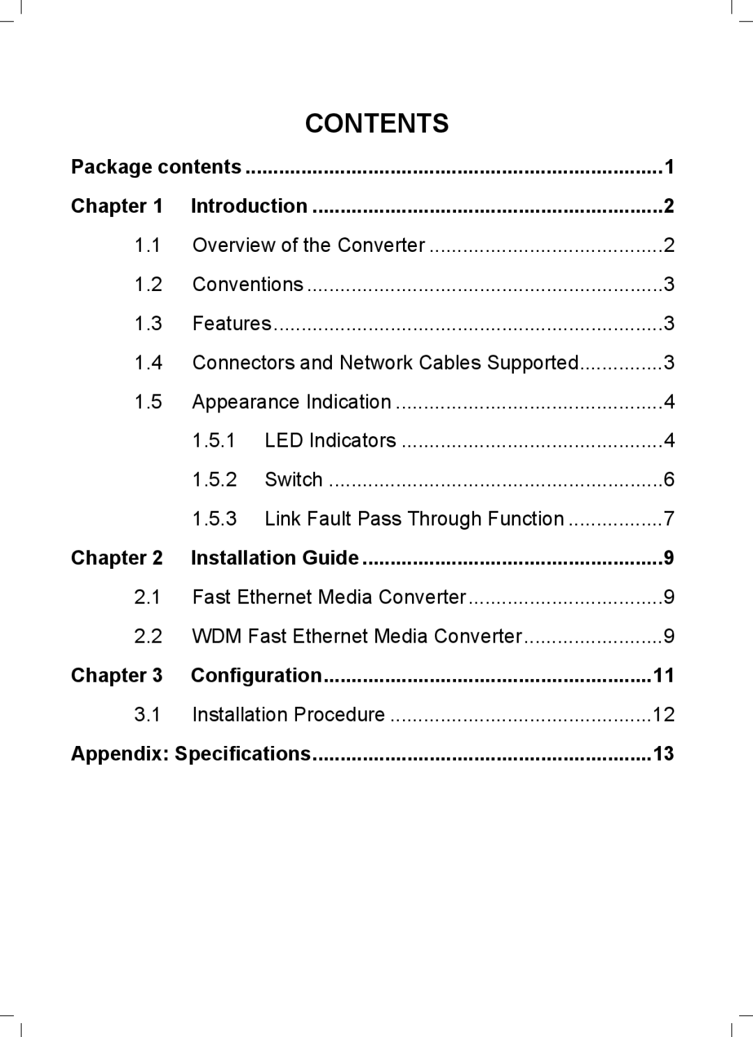 TP-Link MC100CM, MC112CS, MC110CS, MC111CS manual Contents 