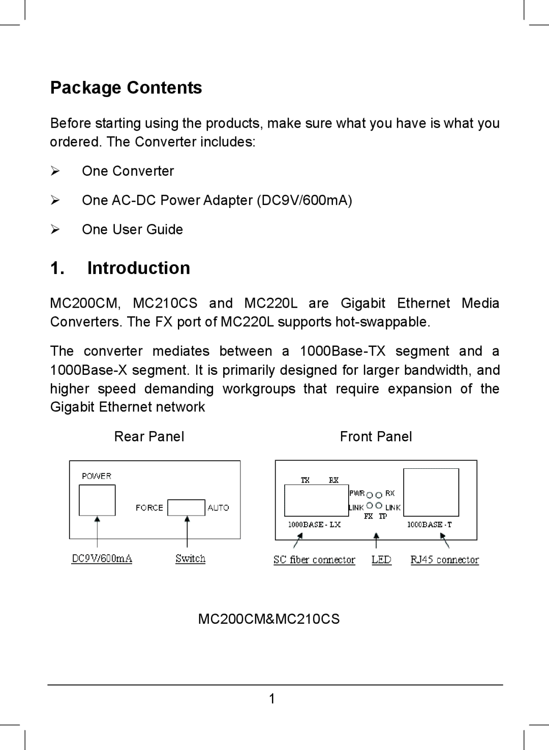 TP-Link MC210CS, MC220L, MC200CM manual Package Contents, Introduction 