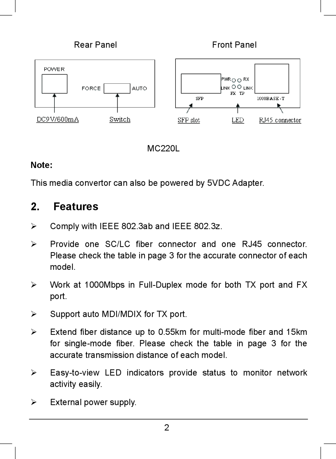 TP-Link MC200CM, MC220L, MC210CS manual Features 