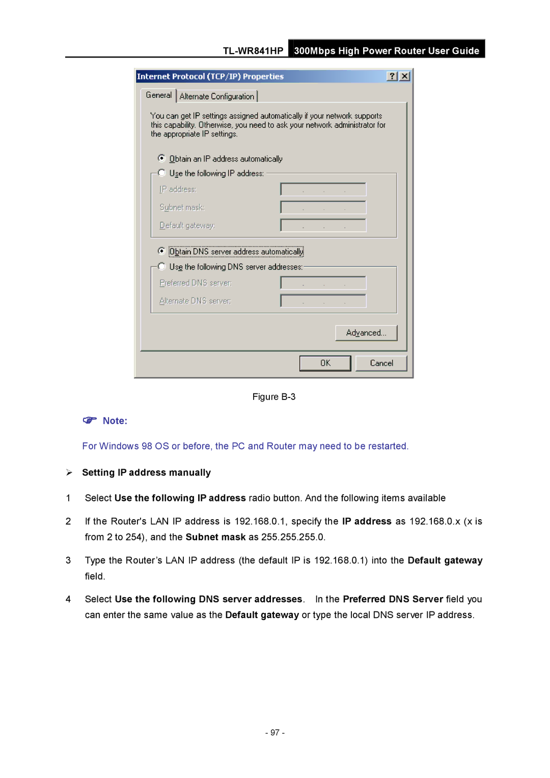 TP-Link Rev 1.0.0 1910010810  Setting IP address manually, Figure B-3 