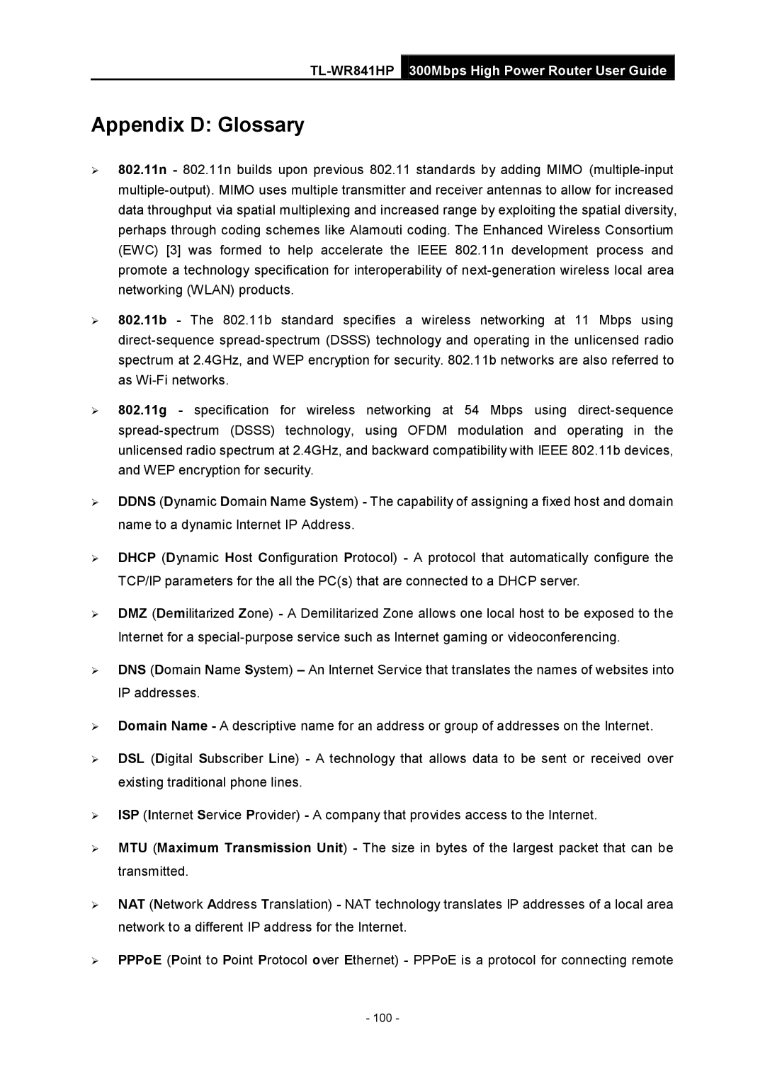 TP-Link Rev 1.0.0 1910010810 manual Appendix D Glossary 