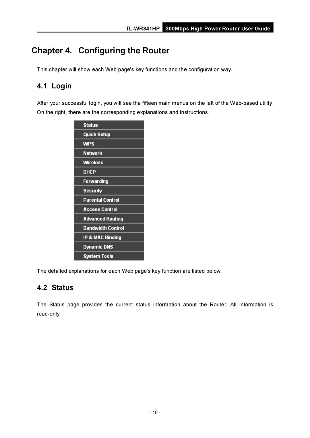 TP-Link Rev 1.0.0 1910010810 manual Login, Status 