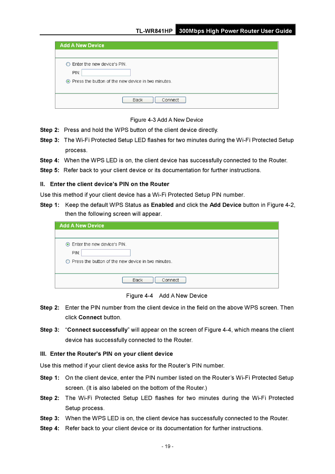 TP-Link Rev 1.0.0 1910010810 manual II. Enter the client device’s PIN on the Router 