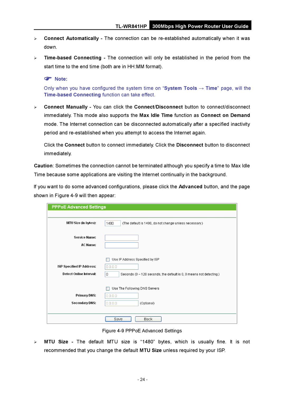 TP-Link Rev 1.0.0 1910010810 manual PPPoE Advanced Settings 