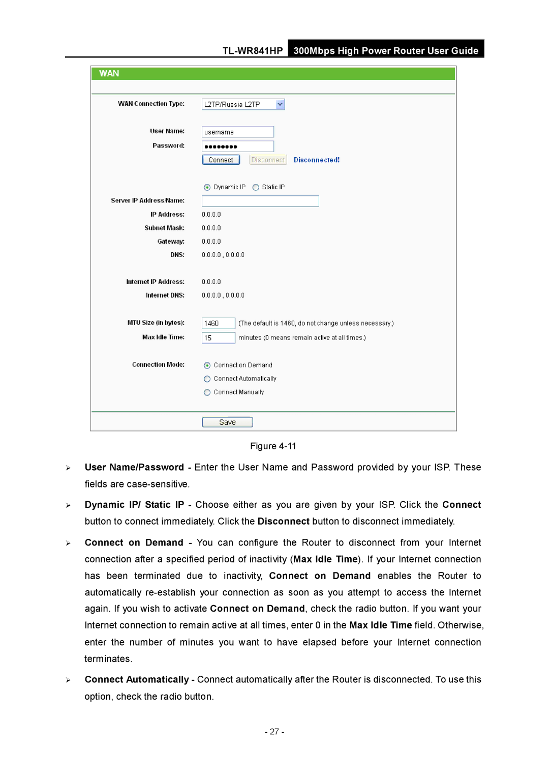 TP-Link Rev 1.0.0 1910010810 manual TL-WR841HP300Mbps High Power Router User Guide 