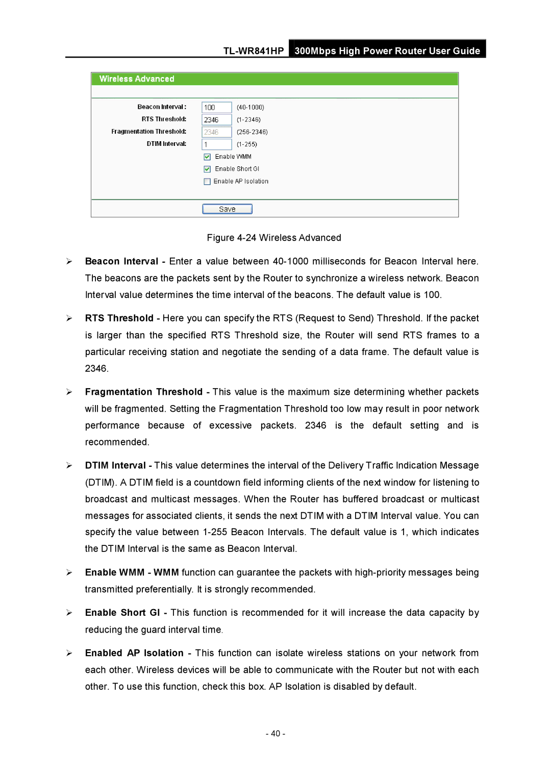 TP-Link Rev 1.0.0 1910010810 manual Wireless Advanced 