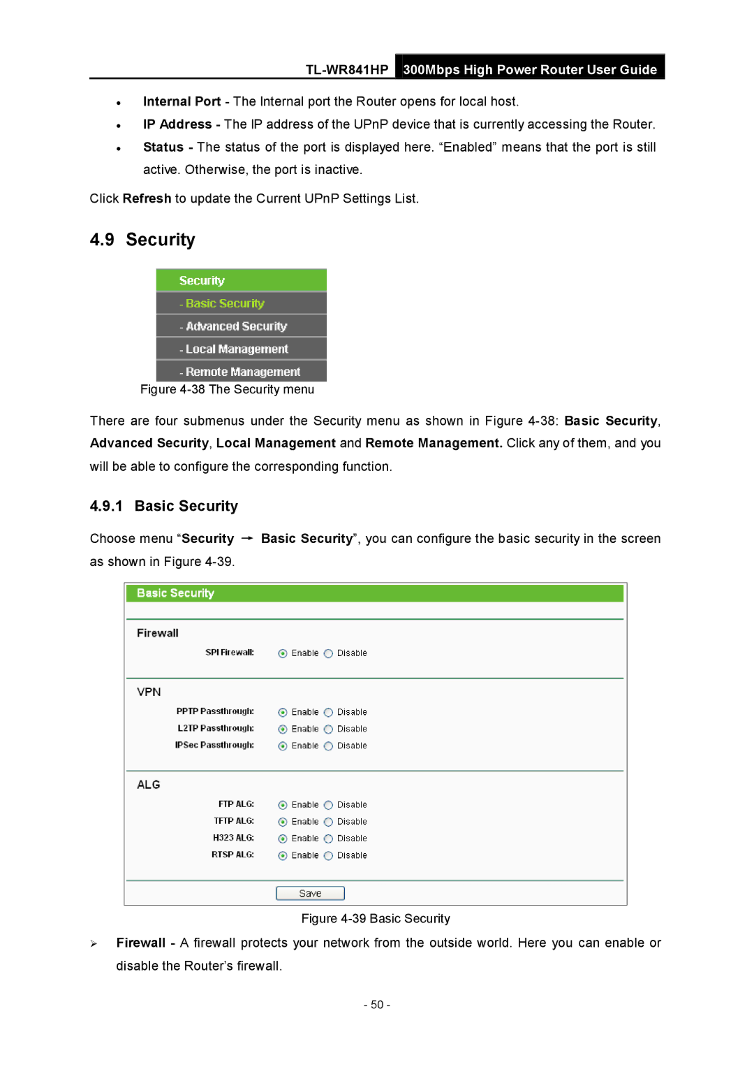 TP-Link Rev 1.0.0 1910010810 manual Basic Security 