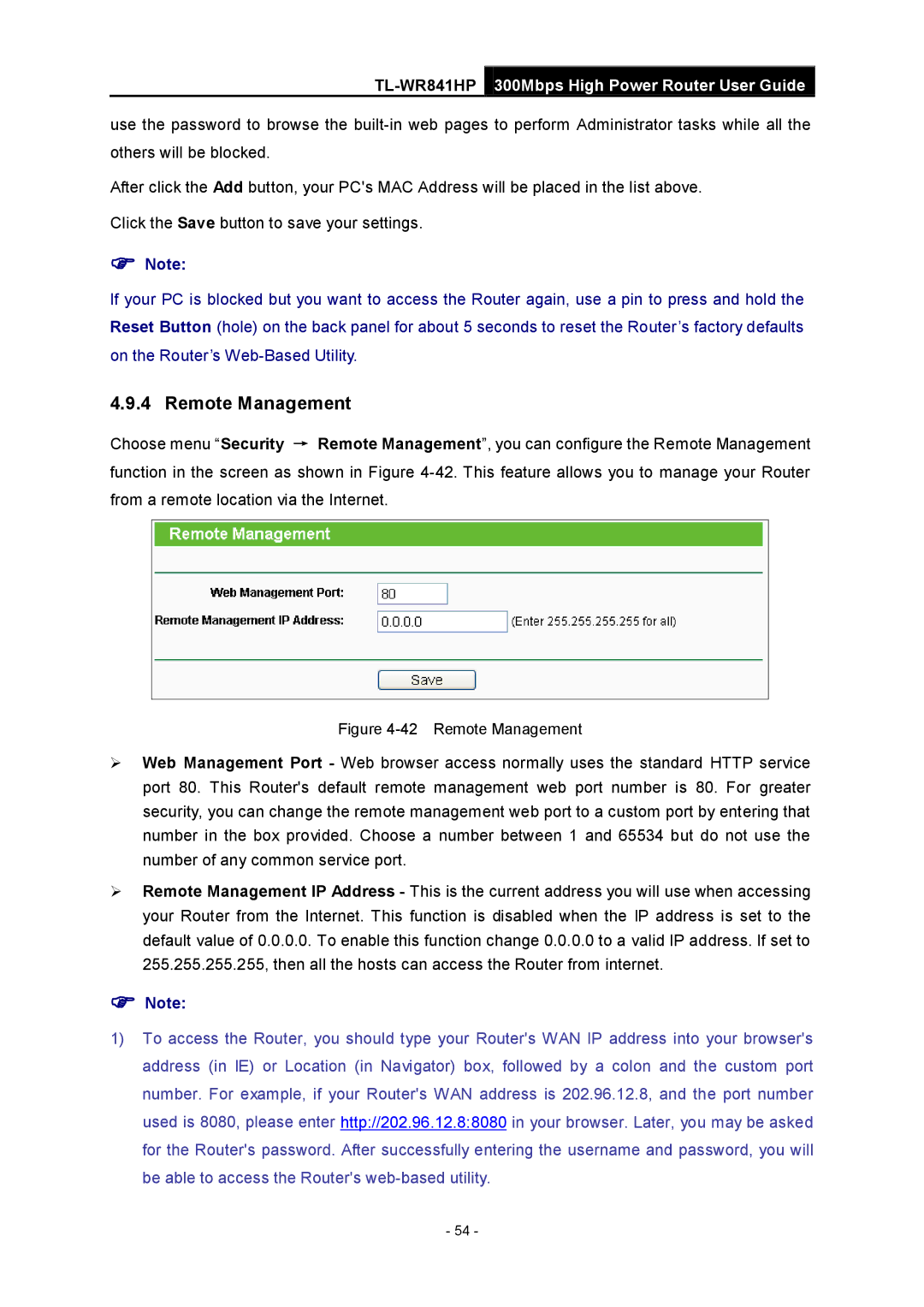 TP-Link Rev 1.0.0 1910010810 manual Remote Management,  Note 