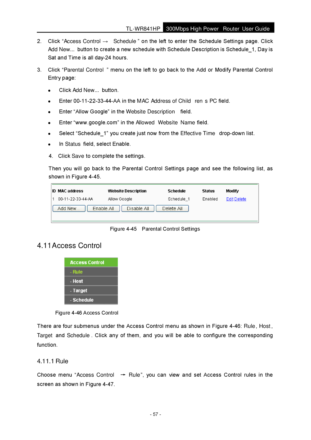 TP-Link Rev 1.0.0 1910010810 manual 11Access Control, Rule 