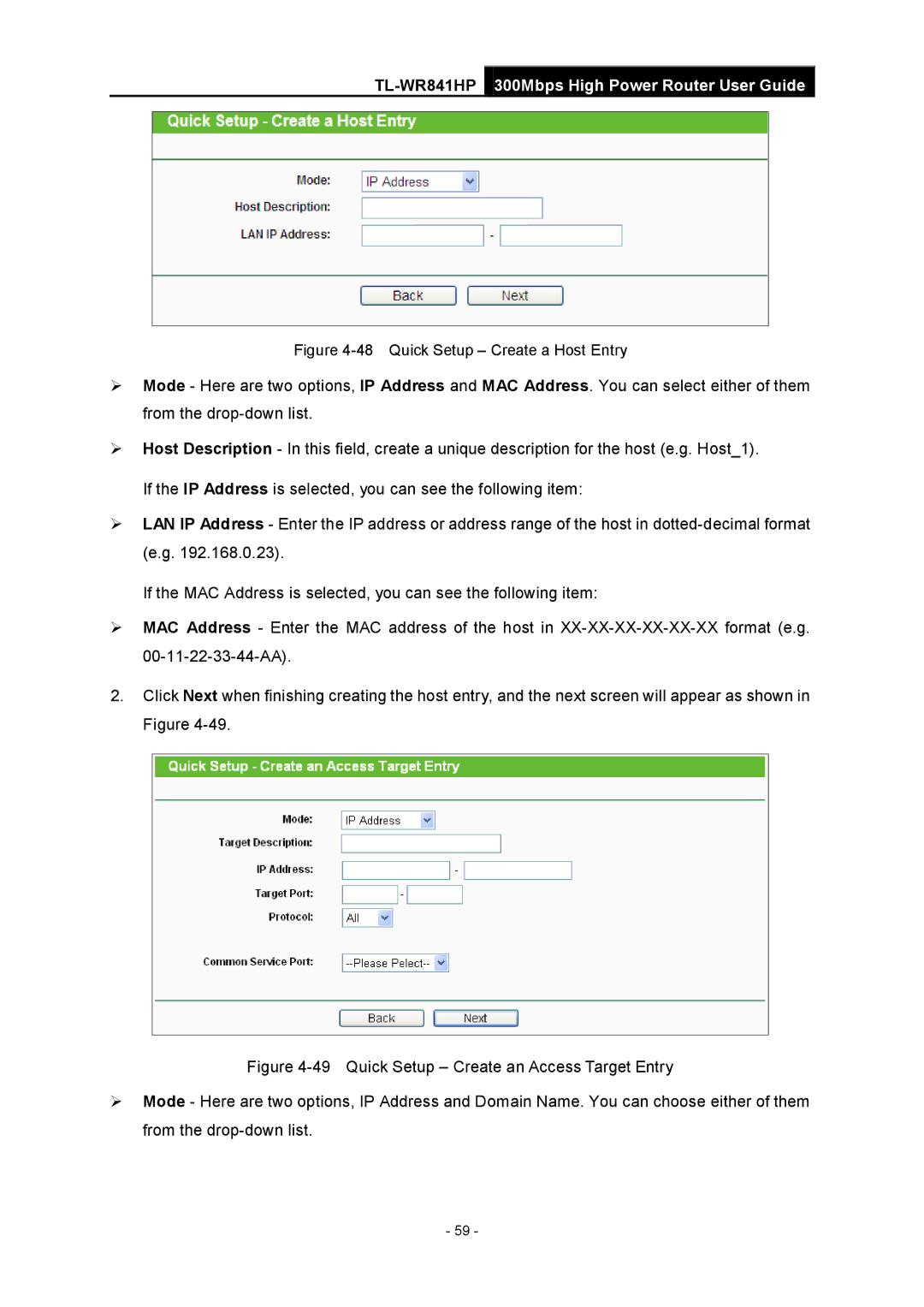 TP-Link Rev 1.0.0 1910010810 manual Quick Setup Create a Host Entry 