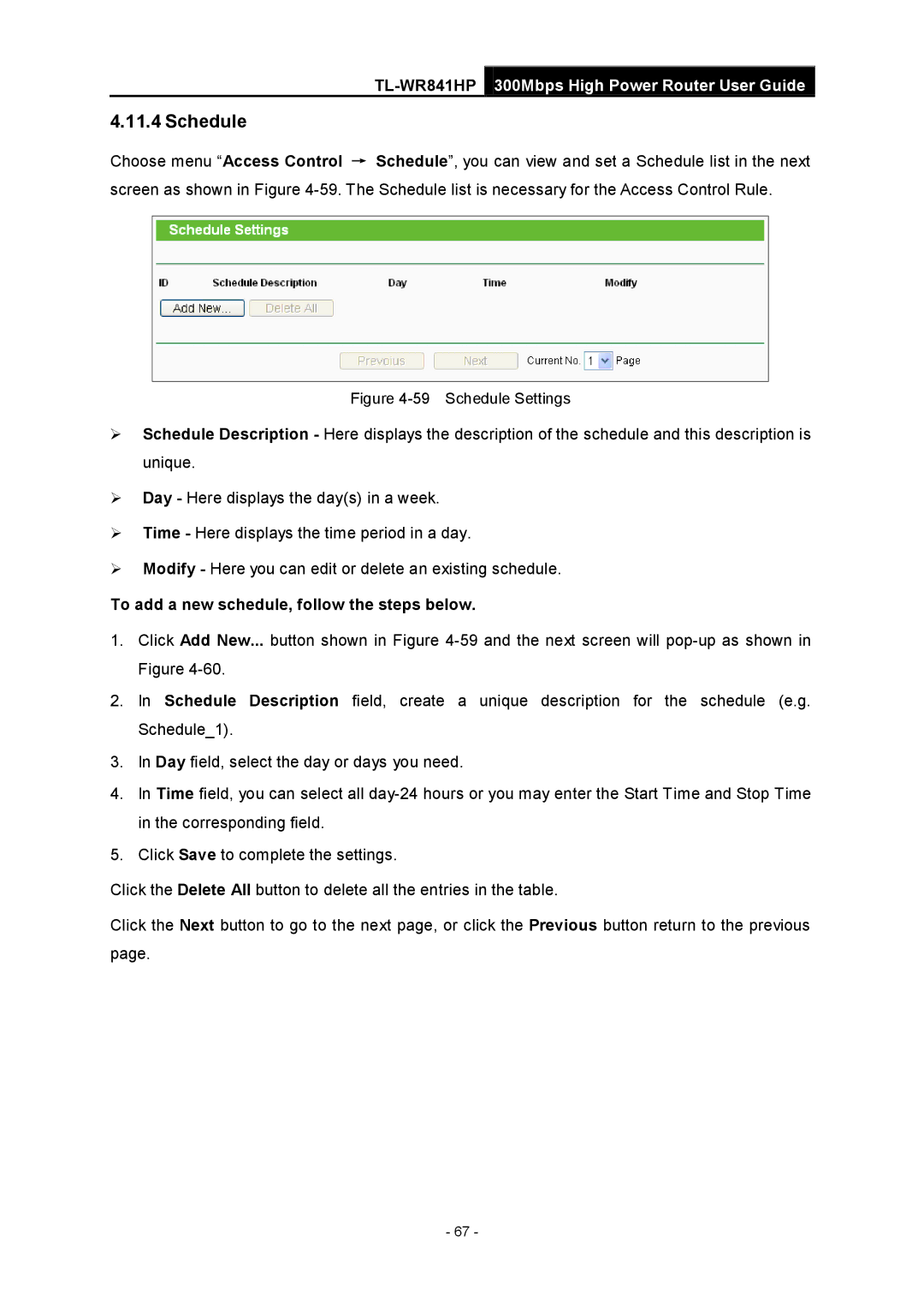 TP-Link Rev 1.0.0 1910010810 manual Schedule, To add a new schedule, follow the steps below 