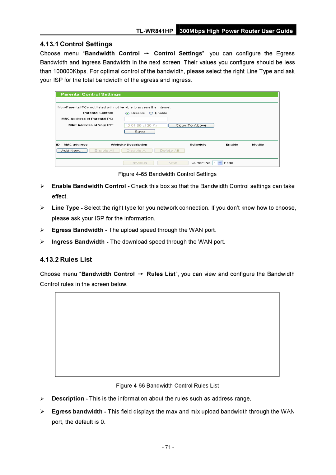 TP-Link Rev 1.0.0 1910010810 manual Control Settings, Rules List 