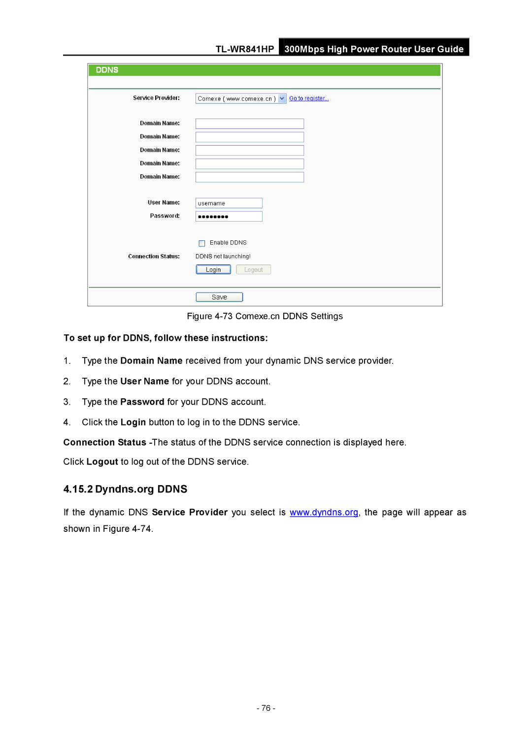 TP-Link Rev 1.0.0 1910010810 manual Dyndns.org Ddns, To set up for DDNS, follow these instructions 