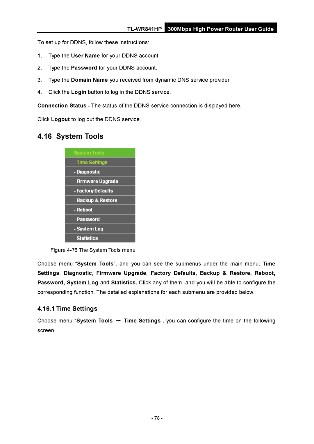 TP-Link Rev 1.0.0 1910010810 manual System Tools, Time Settings 