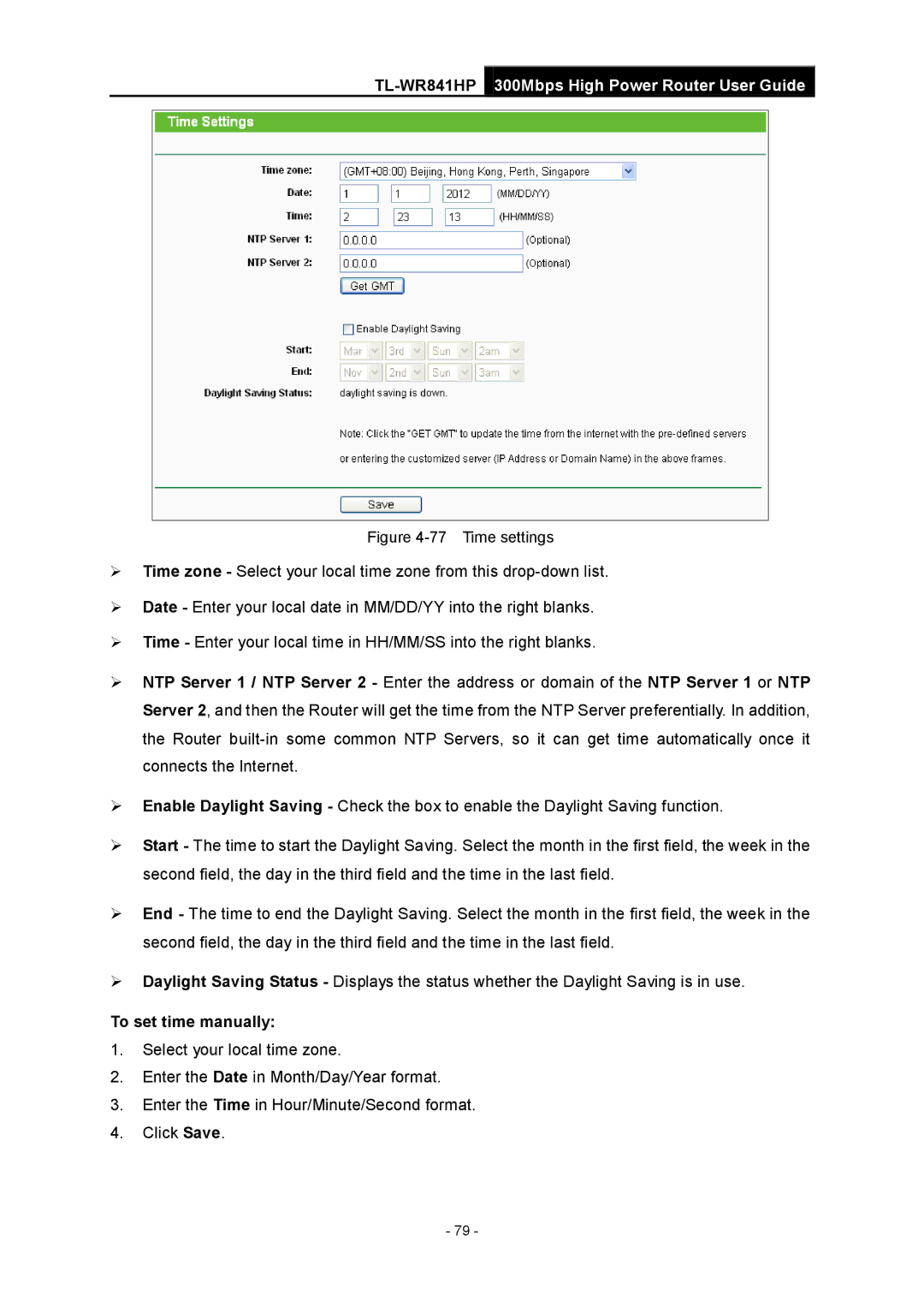 TP-Link Rev 1.0.0 1910010810 To set time manually, Time settings 