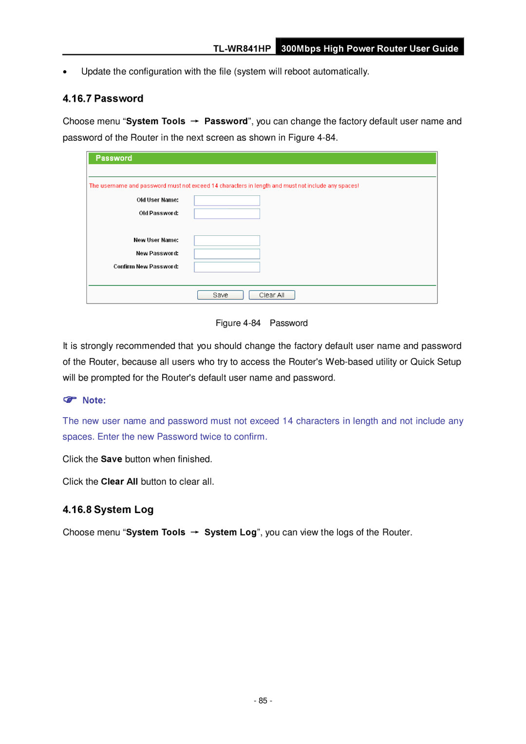 TP-Link Rev 1.0.0 1910010810 manual Password, System Log 