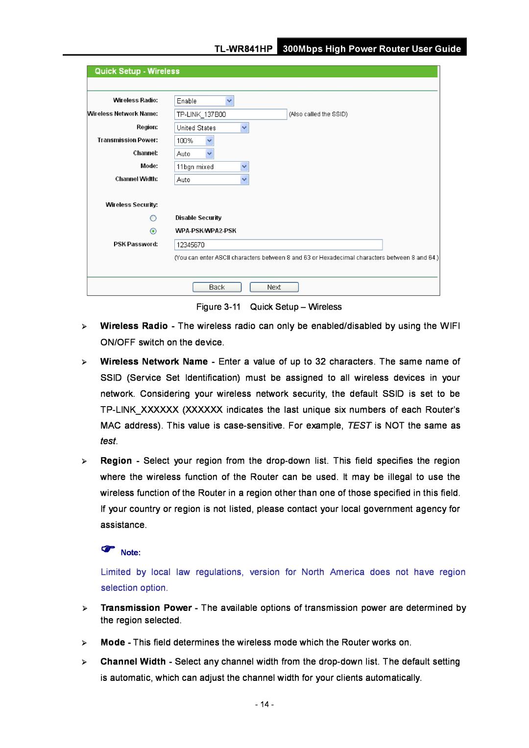 TP-Link Rev 1.0.0 1910010810 manual TL-WR841HP 300Mbps High Power Router User Guide, 11 Quick Setup - Wireless,  Note 