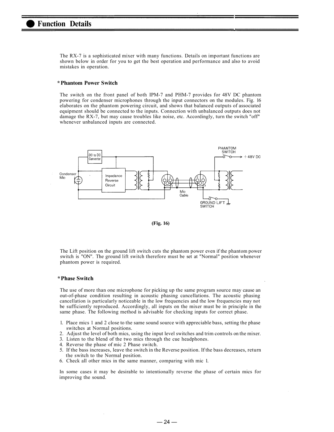 TP-Link RX-7-248 instruction manual Function Details, Phantom Power Switch, Phase Switch 