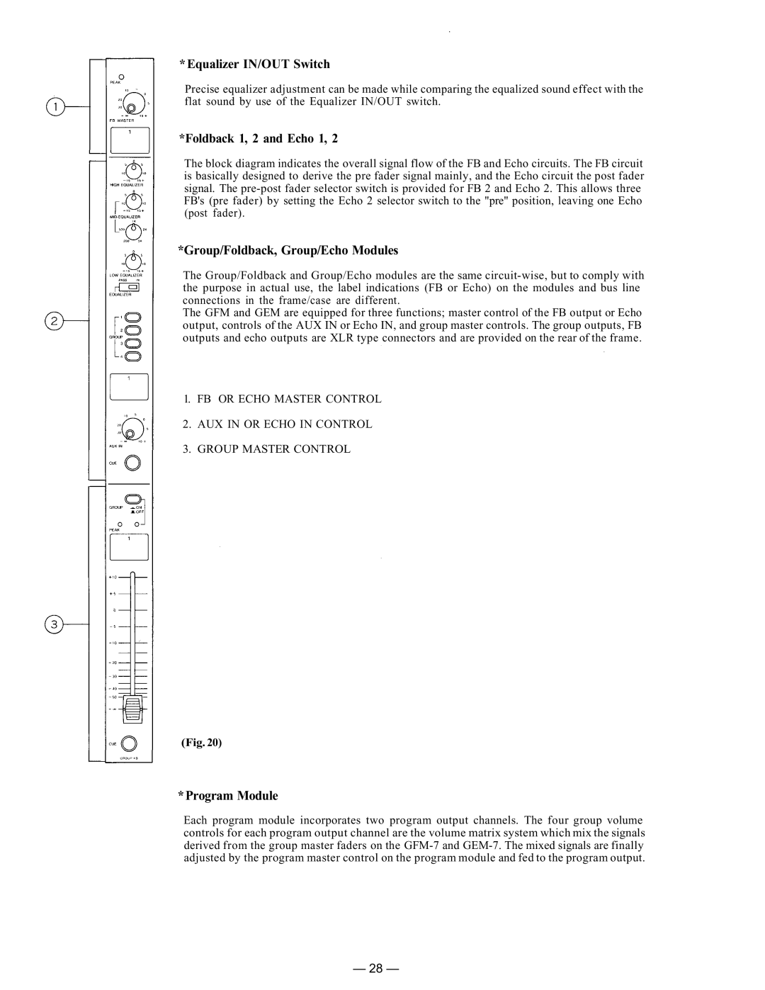 TP-Link RX-7-248 Equalizer IN/OUT Switch, Foldback 1, 2 and Echo 1, Group/Foldback, Group/Echo Modules, Program Module 