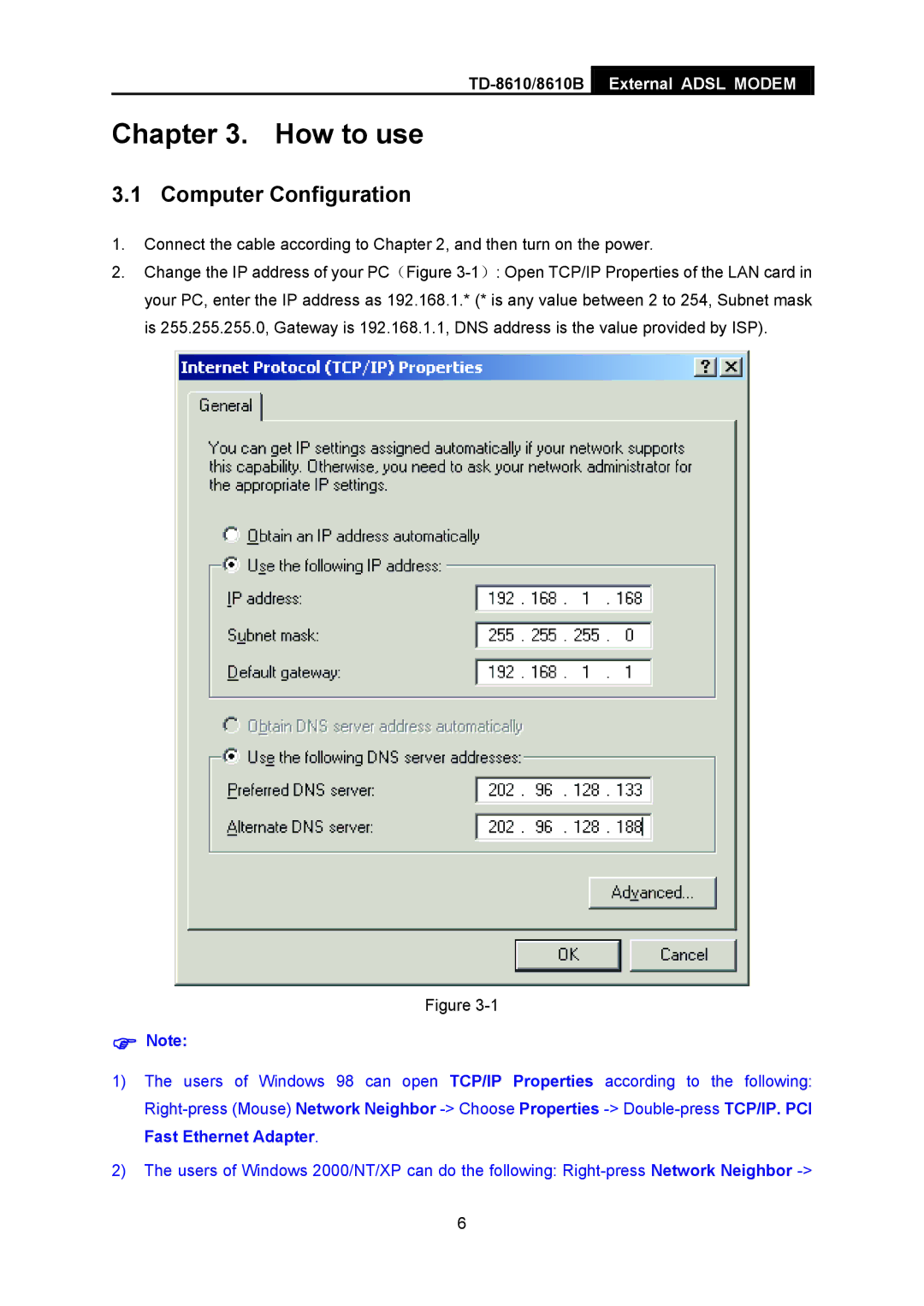 TP-Link TD-861B, TD-8610 manual How to use, Computer Configuration 