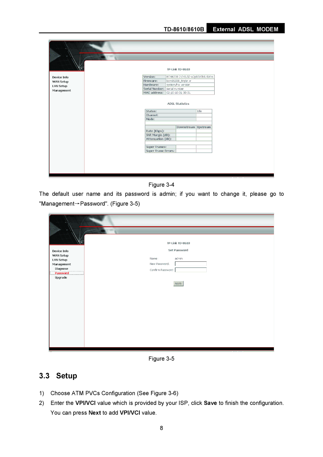 TP-Link TD-861B, TD-8610 manual Setup 