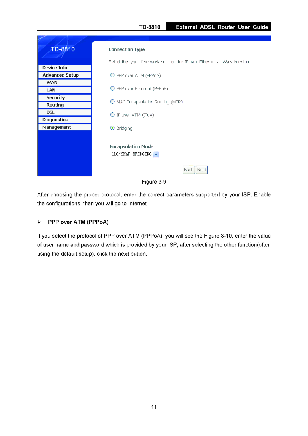 TP-Link TD-8810B manual ¾ PPP over ATM PPPoA 