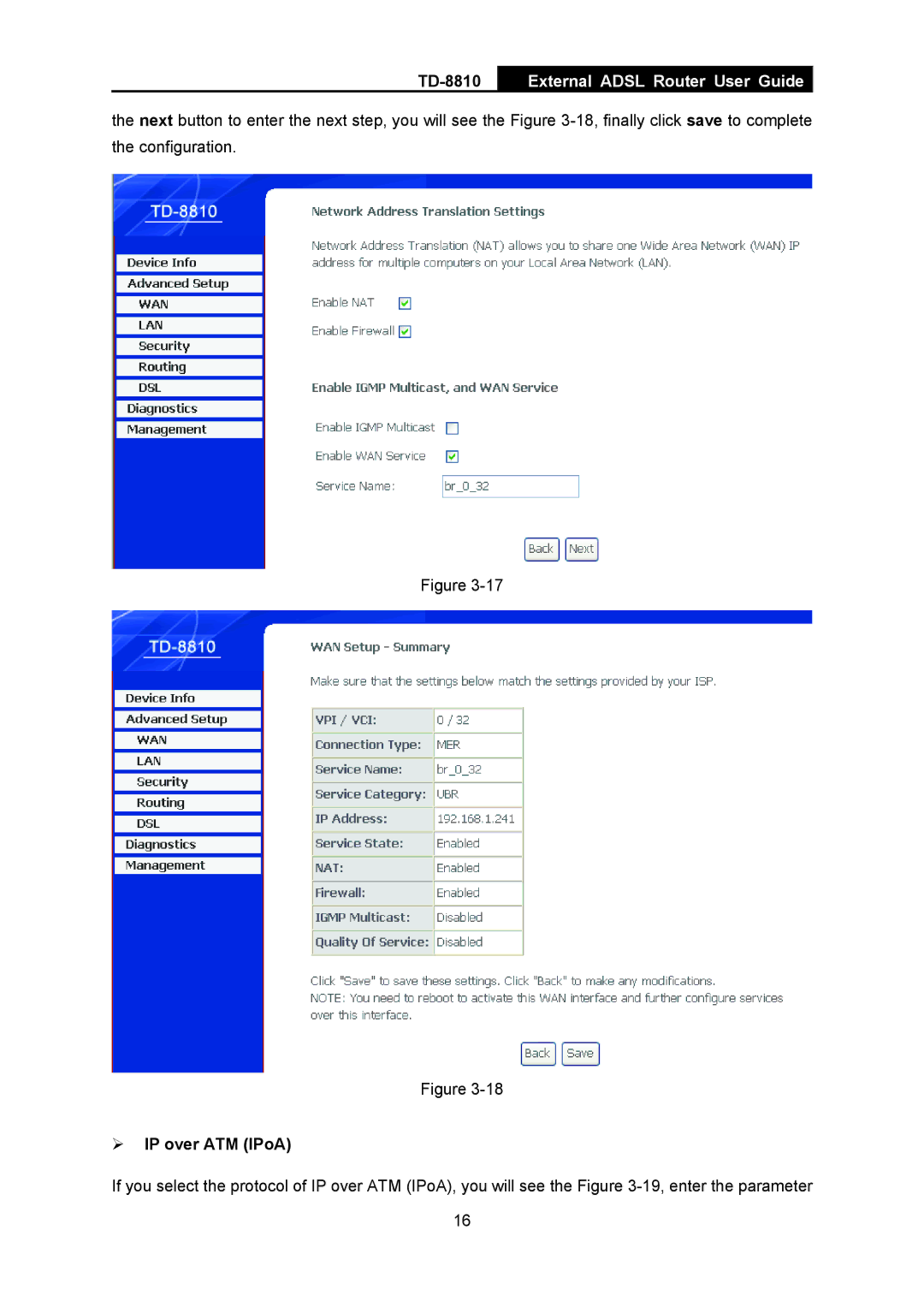 TP-Link TD-8810B manual ¾ IP over ATM IPoA 