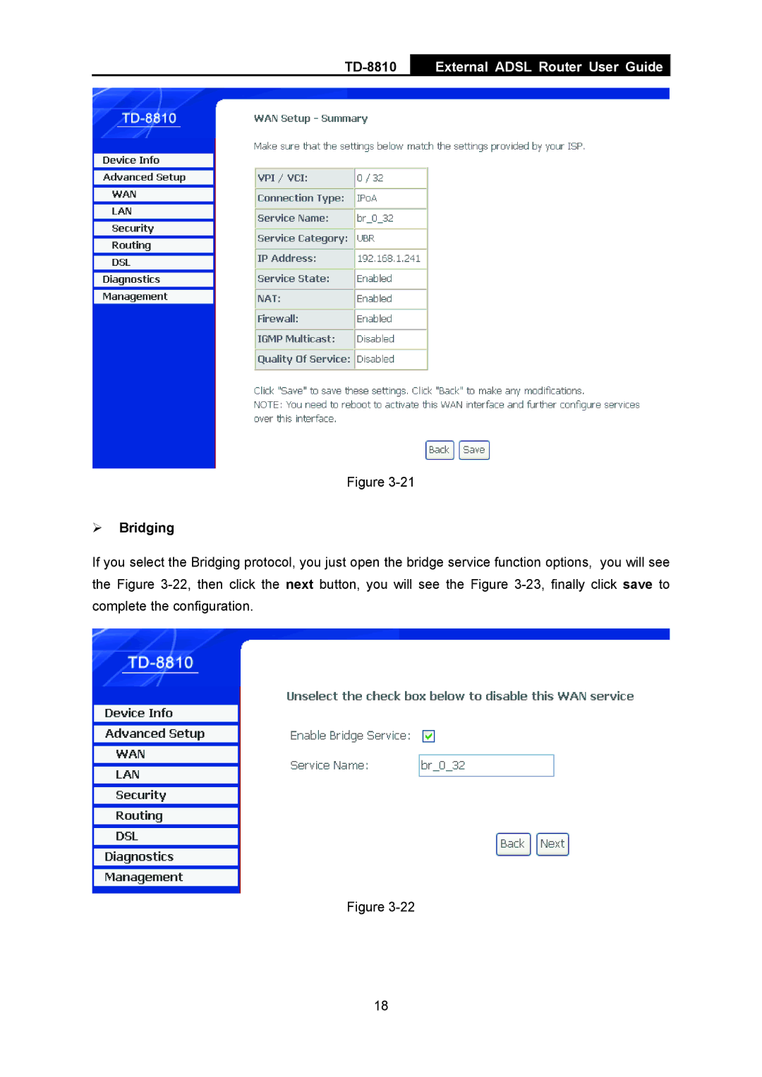 TP-Link TD-8810B manual ¾ Bridging 