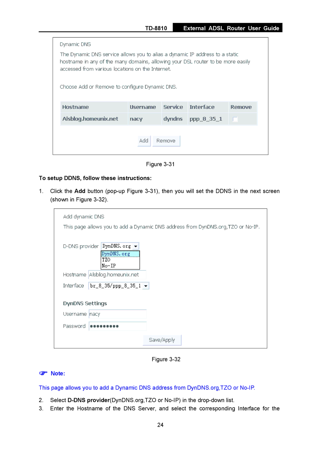 TP-Link TD-8810B manual To setup DDNS, follow these instructions 