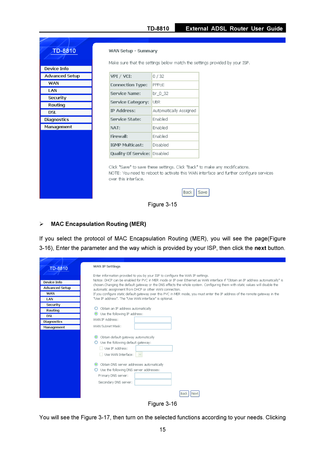 TP-Link TD-8810B manual External ADSL Router User Guide, ¾ MAC Encapsulation Routing MER 