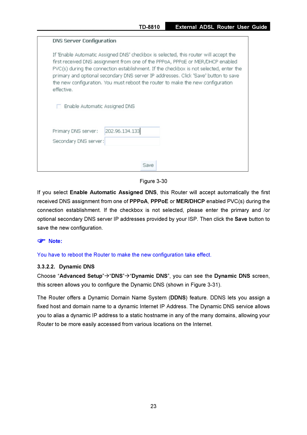 TP-Link TD-8810B manual External ADSL Router User Guide, Dynamic DNS 