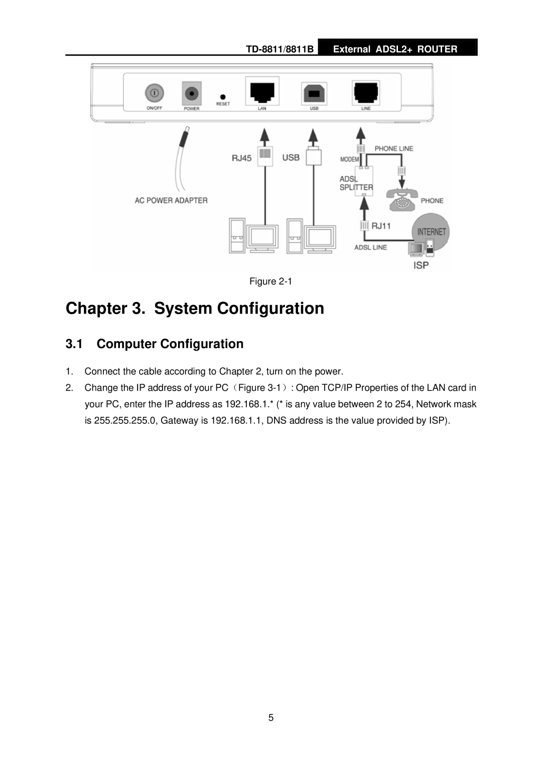 TP-Link TD-8811B manual System Configuration, Computer Configuration 