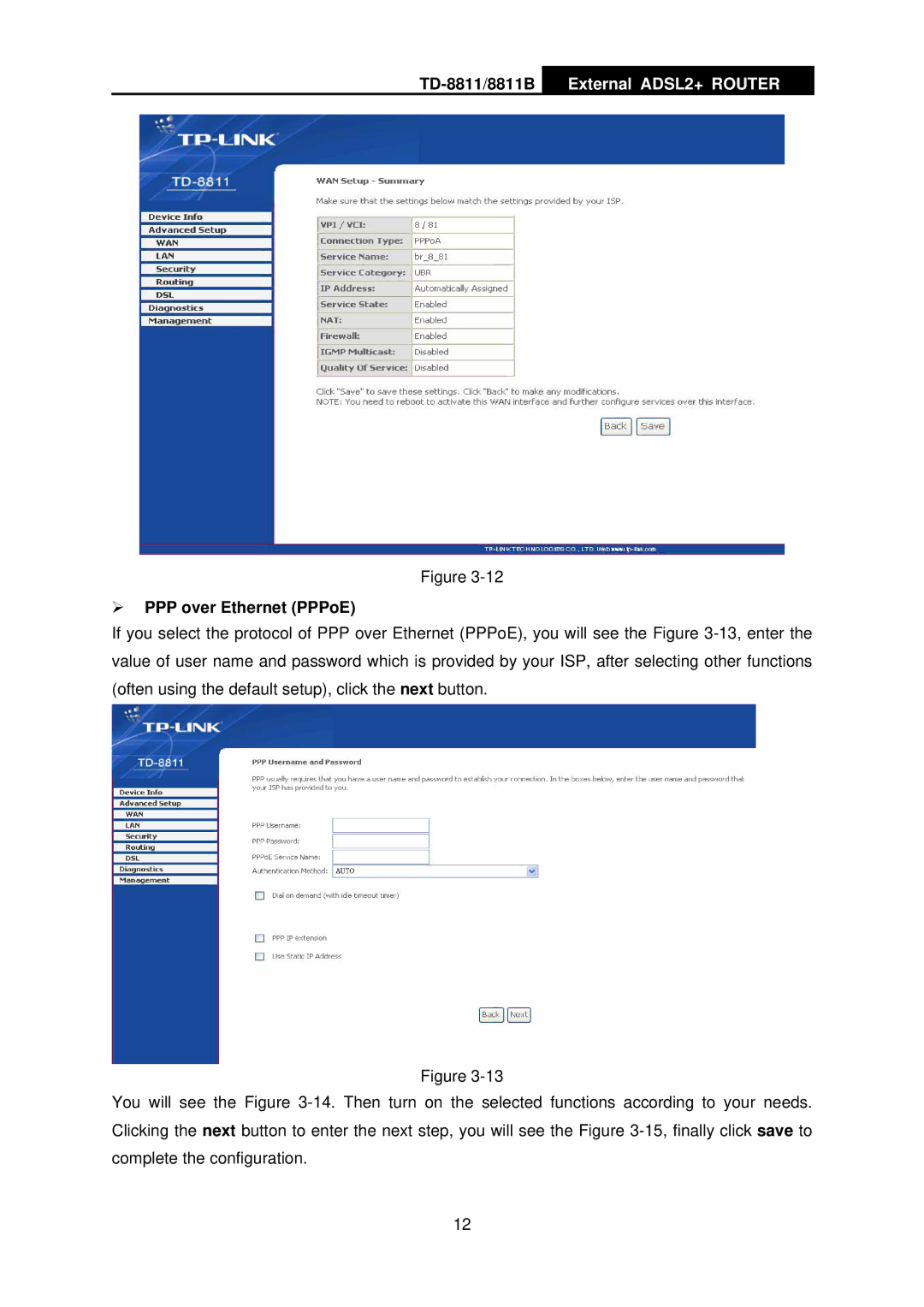 TP-Link TD-8811B manual ¾ PPP over Ethernet PPPoE 