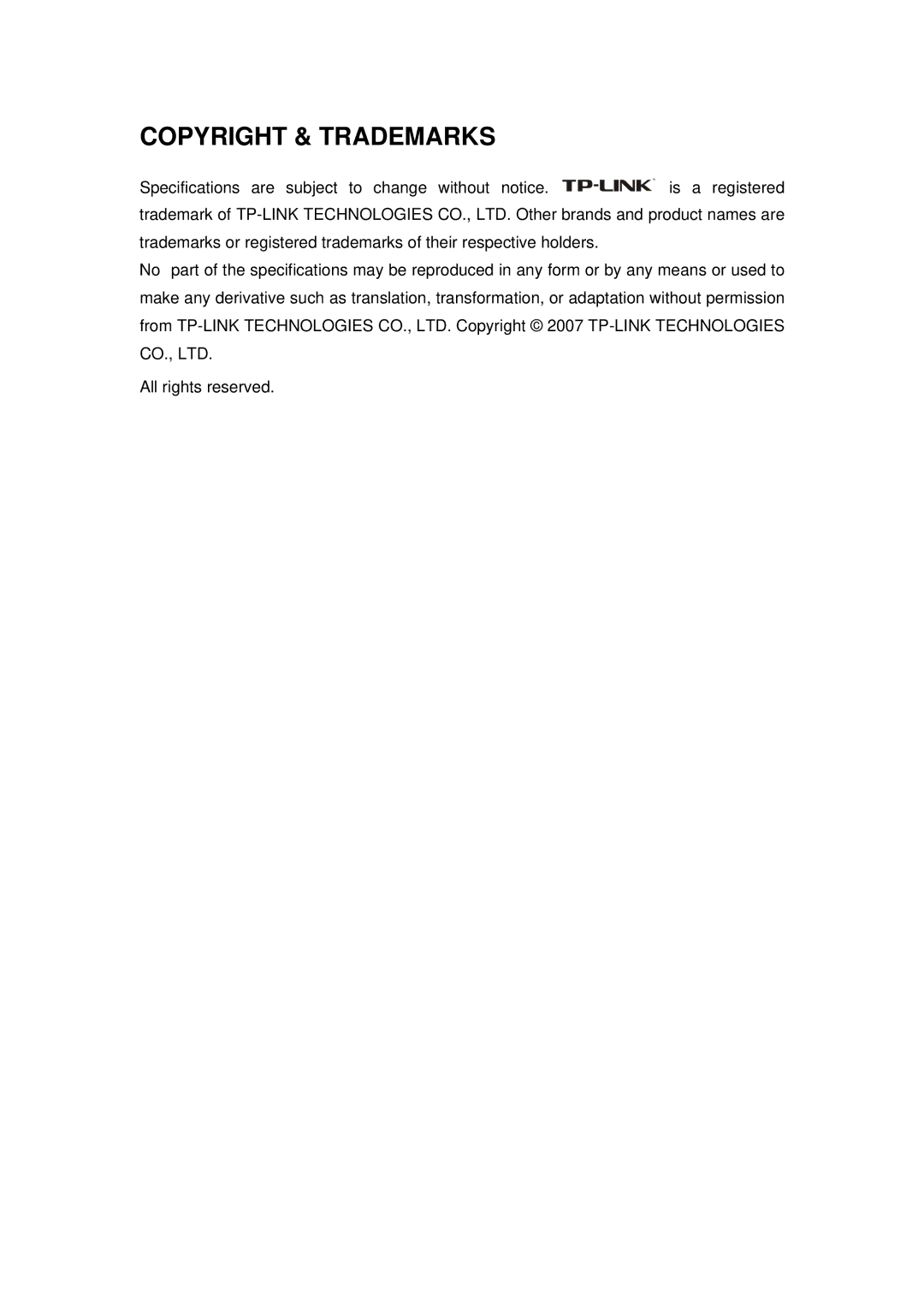 TP-Link TD-8811B manual Copyright & Trademarks 