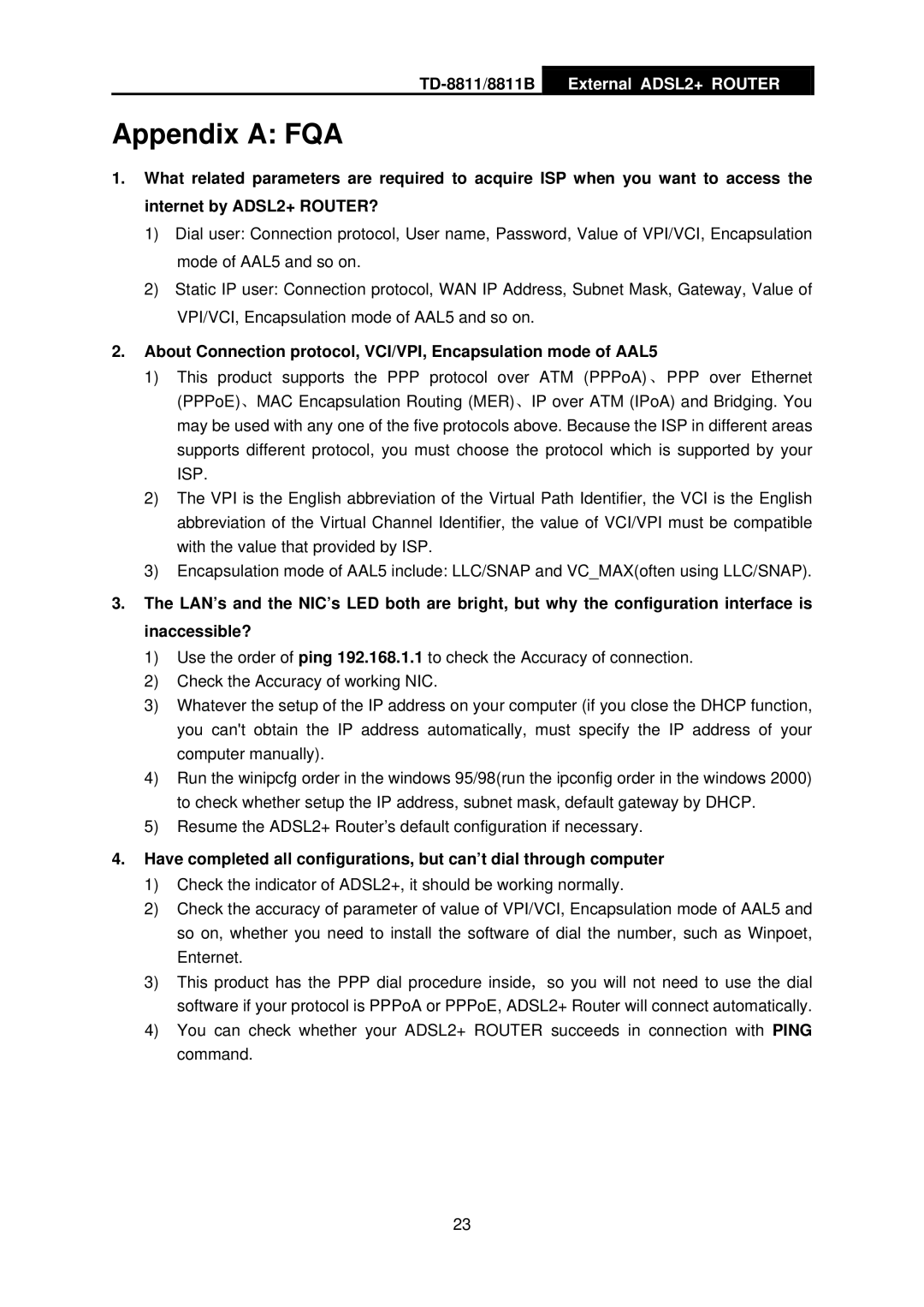 TP-Link TD-8811B manual Appendix a FQA 