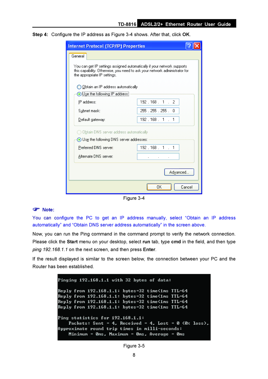 TP-Link TD-8816 manual Configure the IP address as -4shows. After that, click OK 