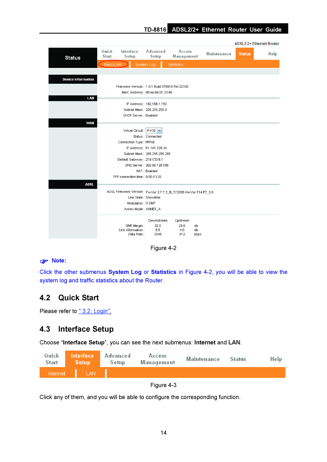 TP-Link TD-8816 manual Quick Start, Interface Setup 