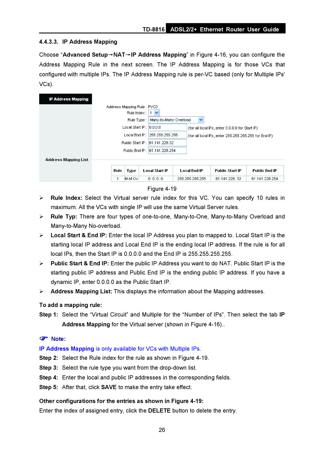 TP-Link TD-8816 manual IP Address Mapping, To add a mapping rule 