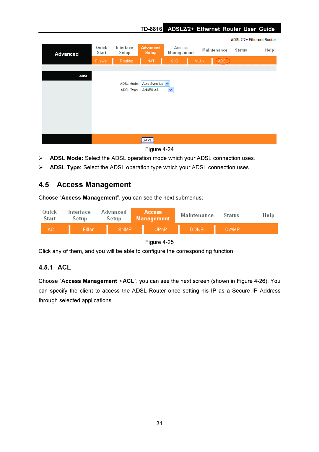 TP-Link TD-8816 manual Access Management, 1 ACL 