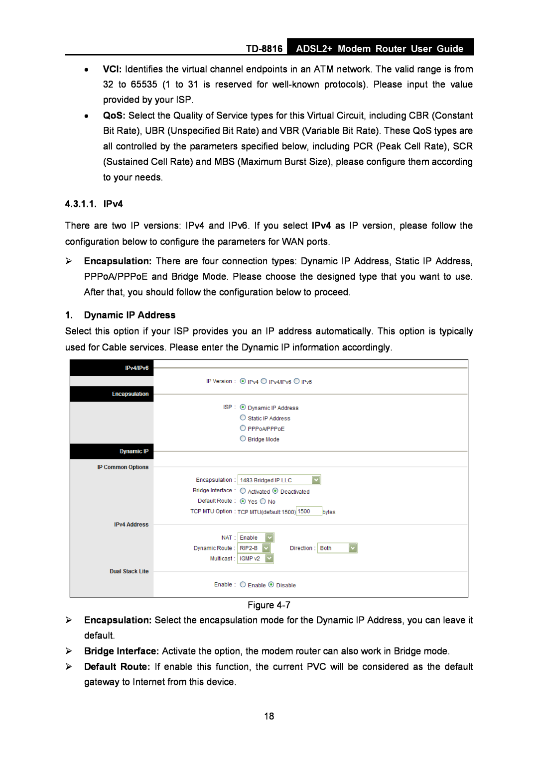 TP-Link TD-8816 manual ADSL2+ Modem Router User Guide, IPv4, Dynamic IP Address 