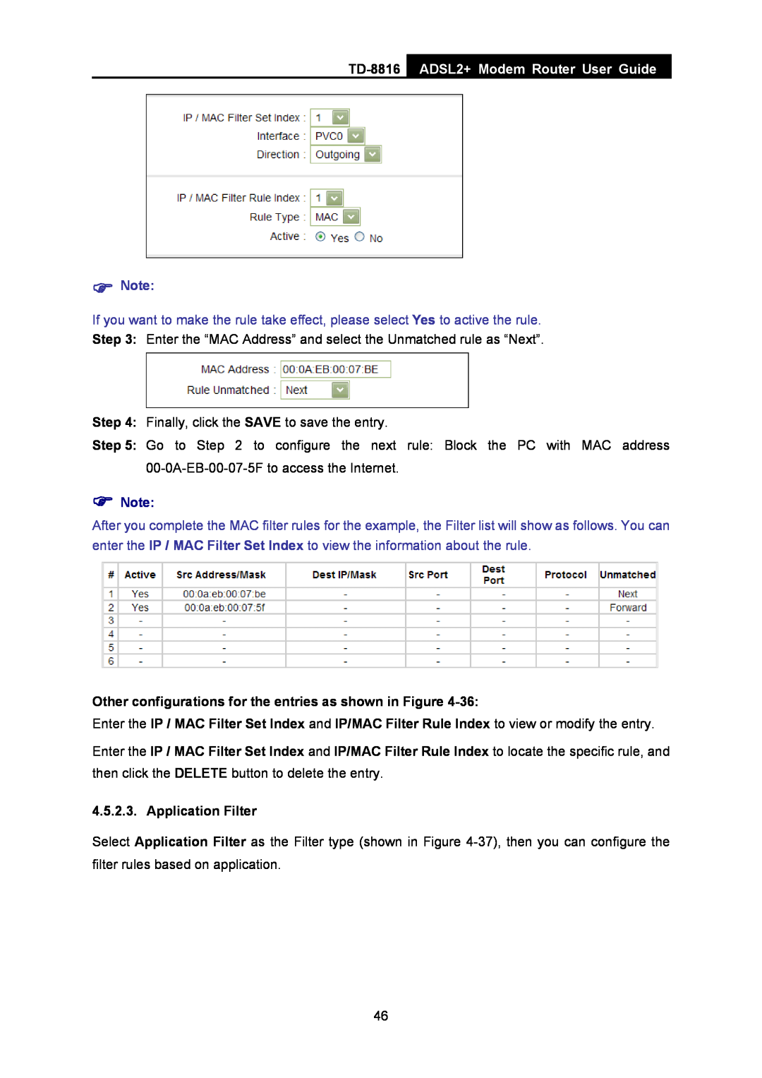 TP-Link TD-8816 manual ADSL2+ Modem Router User Guide,  Note, Other configurations for the entries as shown in Figure 