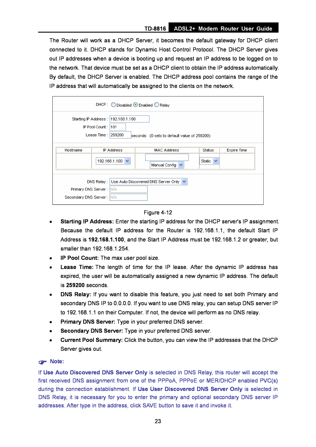 TP-Link TD-8816 manual ADSL2+ Modem Router User Guide, IP Pool Count The max user pool size 