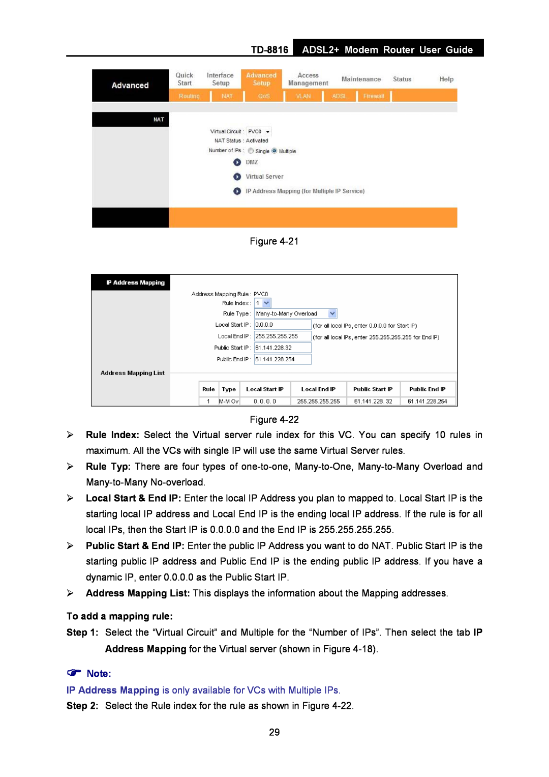 TP-Link TD-8816 manual ADSL2+ Modem Router User Guide, To add a mapping rule 