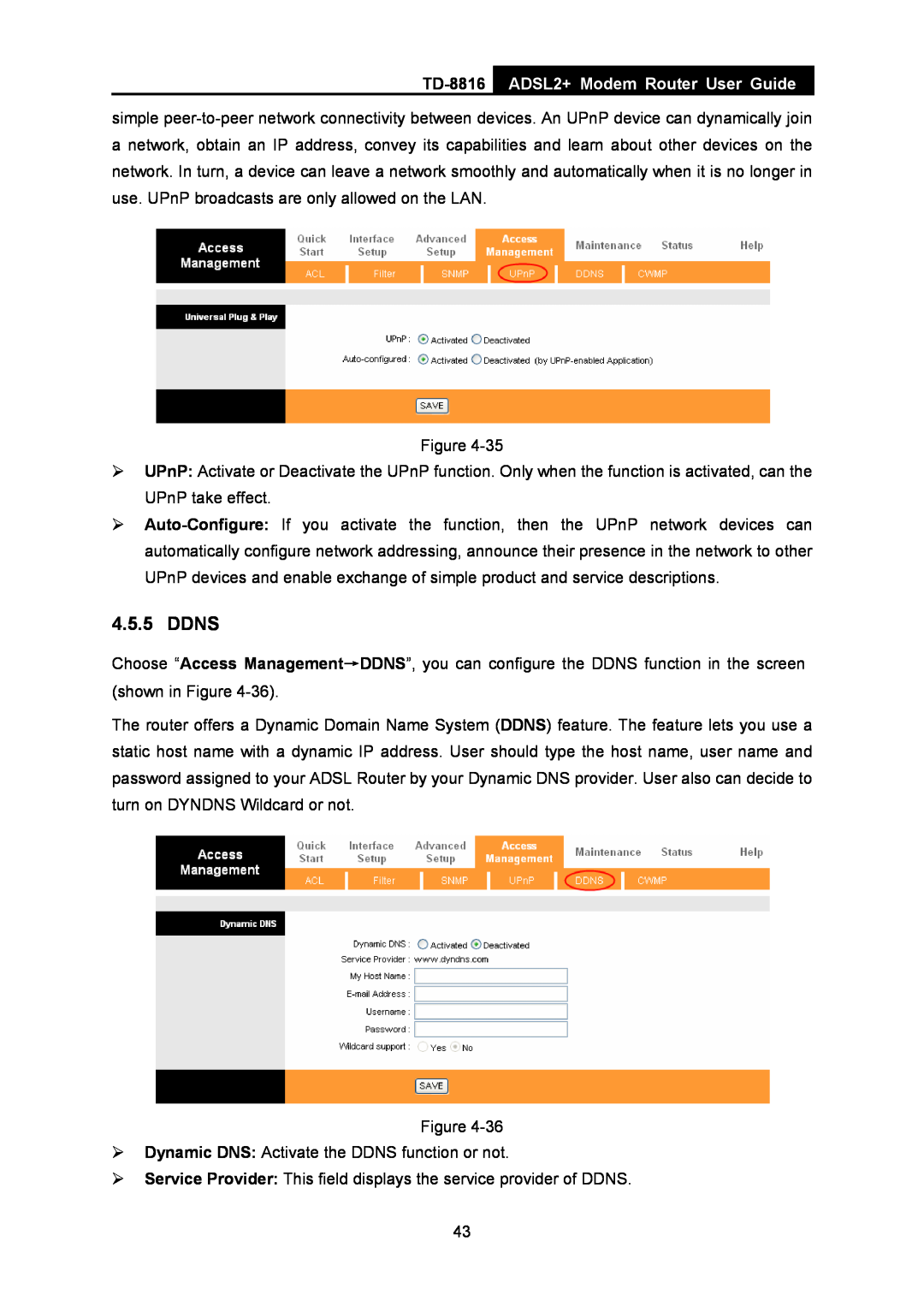 TP-Link TD-8816 manual Ddns, ADSL2+ Modem Router User Guide 